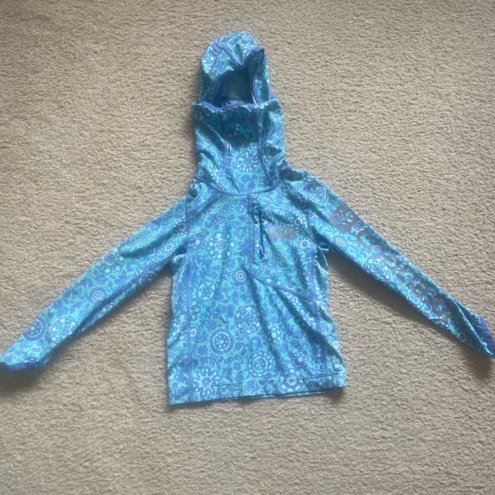 Toddler girls XS Coolibar Fishing SPF 50 long sleeve top turquoise blue like new